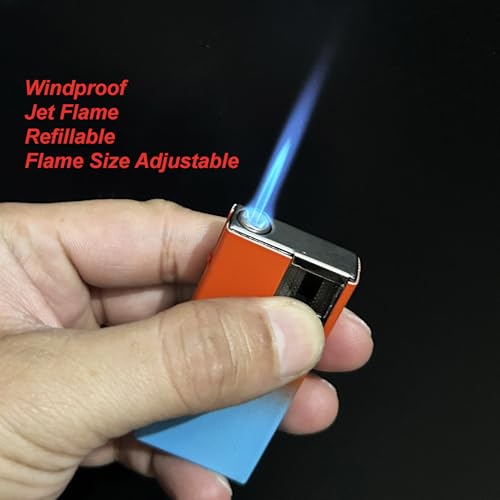Image of Windproof Jet Flame Refillable Slide Button Cigarette Lighter Pocket Lighter (Orange-Blue)