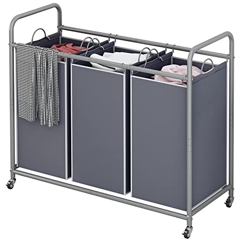 Suoernuo Laundry Sorter Basket 3 Bag Laundry Hamper Cart With Rolling Lockable Wheels And Removable Bags Laundry Organizer Cart For Clothes Storage, Grey #TOP6
