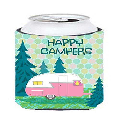 Caroline's Treasures VHA3004CC Happy Campers Glamping Trailer Can or Bottle Hugger Cooler Washable Drink Sleeve Collapsible Beverage Insulated Holder, Can Hugger, Multicolor