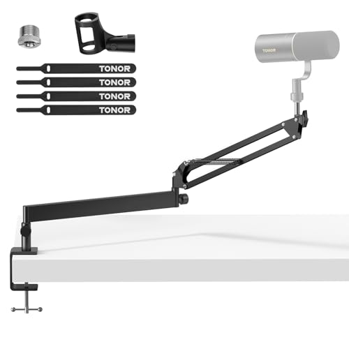 Mikrofon Arm Niedrig Profil, TONOR Low Microphone Boom Arm Auf/Ab voll verstellbar für Gaming Podcasting, Mikrofonarm Ständer Halterung für Hyper X Blue Yeti Shure Rode Elgato Microfono T20LP