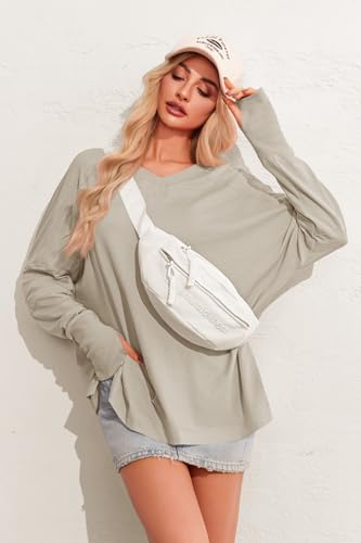 Tankaneo Womens Long Sleeve Workout Tops Oversized Hiking Shirts V Neck Side Split Gym Tunics with Thumb Holes4