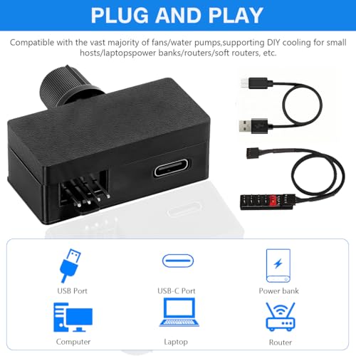Image of ZORBES Mini PC PWM Fan Hub Controller with USB Type-C Power, Stepless Speed Adjustment 5V 4-Pin Addressable Splitter and 4-Pin Fan Hub, Multi-Port Cooling Adapter, 22x45x18.5mm