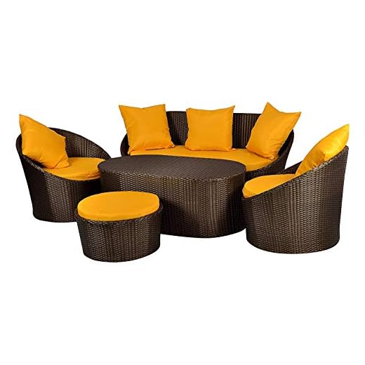 FurniFuture Familia Cane Furniture Outdoor Patio Sofa Set with Cushions - (Golden Brown)