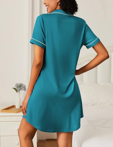 Image of Ekouaer Nightgowns for Women 2 Pack Button Down Sleepwear Short Sleeve Sleepshirts Soft Nightshirts Boyfriend Pajama Dress
