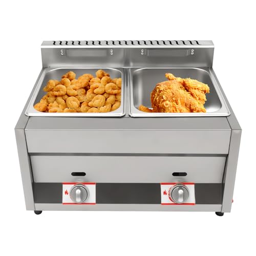 Winco Countertop Comm. Deep Fryer, Twin Well W/ Lid, 32 lbs Oil Capacity by Winco