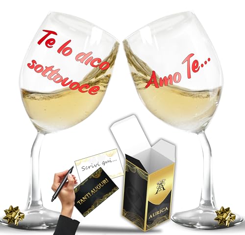 Aurìca 2 Calici Vino Personalizzati TE LO DICO SOTTOVOCE – Regalo San Valentino Per Brindisi Dolci Di Coppia - Bicchiere Piegato Originale Per Un'Amore Originale Con Confezione Regalo Inclusa