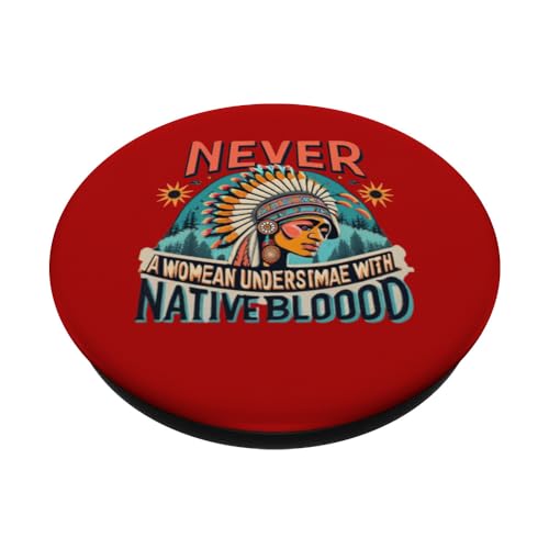 Never Underestimate a Woman with Native Blood Mountain PopSockets Swappable PopGrip, Black - Image 2