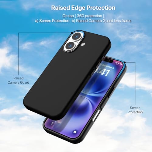 Image of GRIPP Rubon Case Compatible with Mag-Safe for iPhone 16 | 6ft Drop-Tested with D30 Technology, Soft Silicone, Anti-Slip Grip, Raised Metallic Camera Ring, Lightweight Back Cover - Black