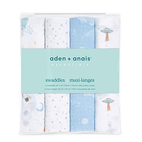 Aden + Anais Essentials Swaddle Blanket, Boutique Muslin Blankets For Girls & Boys, Baby Receiving Swaddles, Ideal Newborn & Infant Swaddling Set, Perfect Shower Gifts, 4 Pack, Space Explorers #TOP1