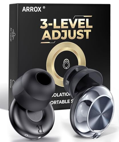 ARROX Adjustable Ear Plugs for Sleeping, 3 Noise Relief Modes (13-45 dB), Double-Layer Ultra-Soft Silicone Earplugs, Reusable Ear plugs for Concerts, Deep Focus, Side Sleepers & Travel, 4 Size Eartips