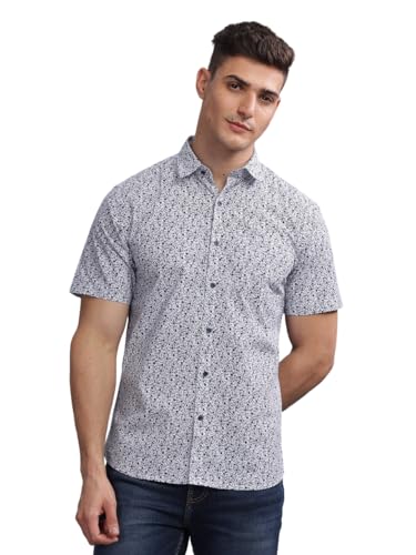 Image of MODERN ELEGANCE Men Slim Fit Navy Small Liberty Floral Printed Casual Shirt