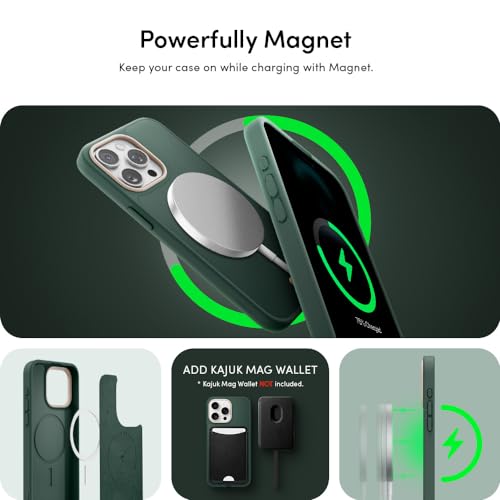 Image of Spigen Cyrill Kajuk Mag | iPhone 15 Pro Max Case | iPhone 15 Pro Max Back Cover | Faux Leather+TPU+PC - Forest Green