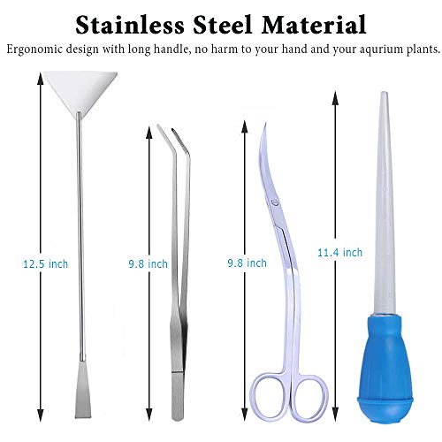 ACEONE Aquascaping Tools, 5 in 1 Stainless Steel Aquarium Tool Set with Wave Scissors, Tweezers, Spatula, Squirt Feeder, PH Tester for Fish Tank Aquatic Plant