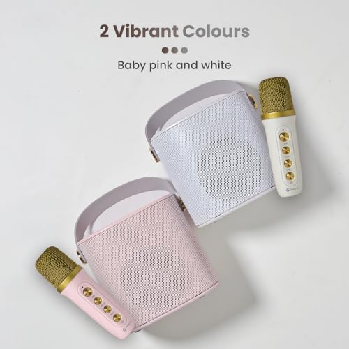 Image of Toreto Wireless Bluetooth Speaker 10W with Wireless Karaoke Mic, 6H Playtime, Voice Changing Feature, Deep Bass, USB, AUX, BT5.3 /TF Card, Outdoor Speaker with Carrying Strap (Jukebox, White)