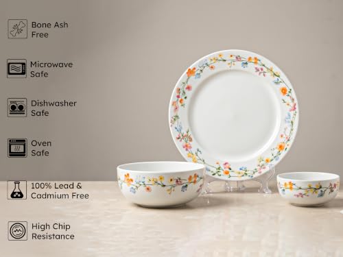 Image of Bodhi House Premium Porcelain Dinner Set 14 Pieces Serving for 6 | Floral Vine Design | Microwave & Dishwasher Safe | Crockery Set | Dinnerware Set for Home, Dining, Kitchen & Gifting