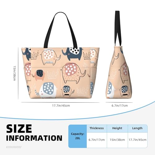 Cute Ink Drawn Elephants Print Large Beach Tote Bag for Women Extra Large Capacity Sandproof Waterproof Pool Bag Suitable for Swimming Pool Gym Groceries Travel4