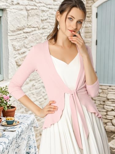 Image of Allegra K Women's Tie Front Cardigan Dressy Casual Cardigan Draped Ruffle Shrugs for Women Dresses