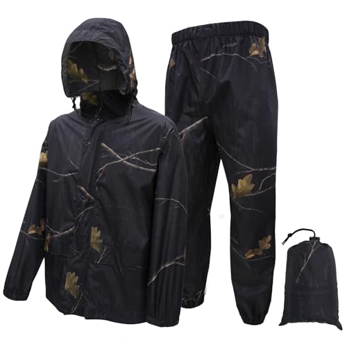 LOOGU Men's Rain Suit - Rain Gear for Men Waterproof, Lightweight Rain Coat, Breathable Mens Rain Jackets Hood and Pants Loogu Ents Black X-Large