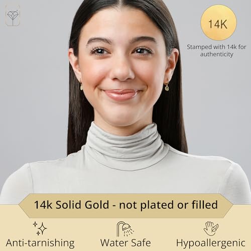 MAX + STONE 14k Yellow Gold Small Huggie Dangle Hoop Earrings for Women with Round Plates 10mm2