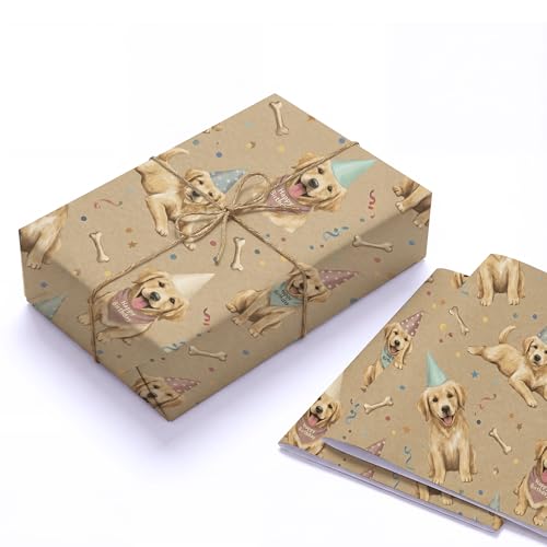 SHSEEN Golden Retriever Party Dog Wrapping Paper 19.6 x 27.5 in 2 Sheets