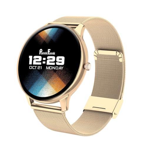 Image of PunnkFunnk Glavito Round Dial Smartwatch 1.49 inch AMOLED Display, 100+ Sports Modes, Health Tracking, Bluetooth Calling, Functional Crown Control, 100+ Watch Faces for Men & Women (Millanese Gold)