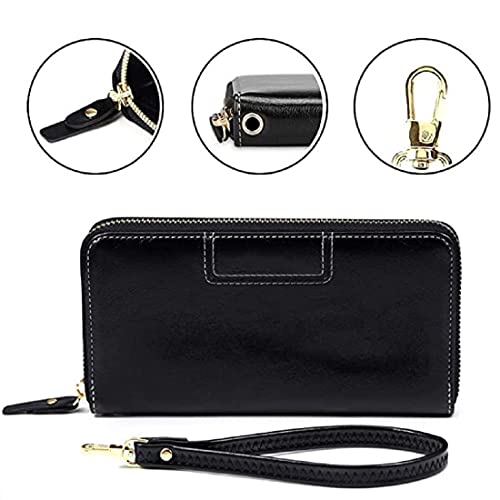 Image of Contacts Wristlet Wallets for Women with RFID Protection | Ladies Leather Clutch /Wallet | Large Capacity Zipper Purse /Card Holder Organizer for Women (Black)
