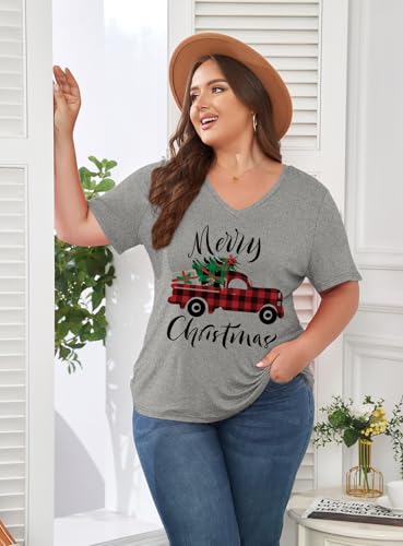 Image of ForHailey Women's Plus Size Short Sleeve Tee Shirt V Neck Basic Ladies Loose Fit T Shirt 1X-5X