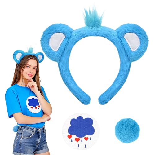 CIYIN Bär kostüm für Damen Bären Kostüm Zubehör Set mit bärenohren Haarreif Schwanz Aufkleber Karneval Bär Accessorie für Cosplay Mottoparty Geburtstag(Blau)