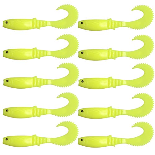 East Rain 9cm 4.8g 10pcs 3D Shad Swimbait pour leurres de pêche Cannibal Curved Tail leurre Souple Leurres Artificiels
