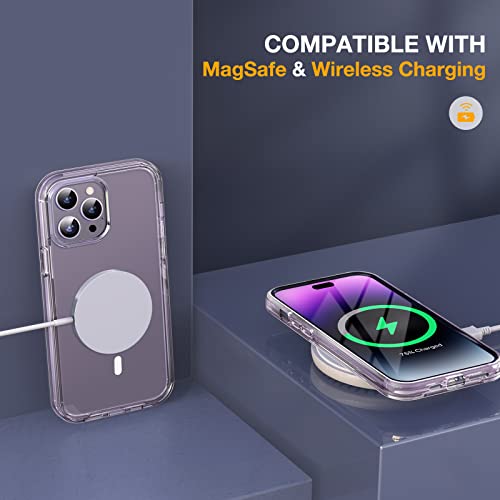 Image of Miracase Magnetic for iPhone 14 Pro Case 6.1 inch, (Compatible with MagSafe) Upgrade Full-Body Clear Phone Bumper Case with Built-in 9H Tempered Glass Screen Protector, Magnetic Clear