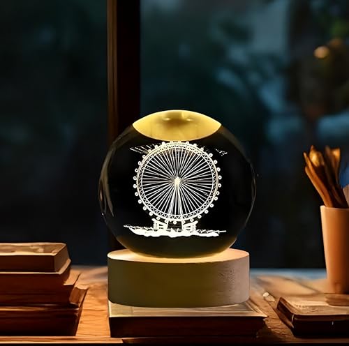 Image of 3D Ferris Wheel Night Lamp, Creative Engraved Crystal Ball Night Light for Home Decoration Best Gift for Any Occasion (Ferris Wheel)