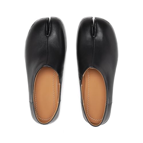 Image of Women's Tabi Leather Loafers Shoes, Split-Toe Ballet Flats Casual Comfort Wide Width Babouche Slip-On Moccasins