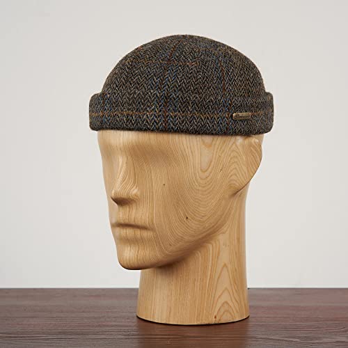Sterkowski Docker Cap | Genuine Scottish Tweed Beanie For Men And Women | Docker Hat Sailor Beanie Skullcap Beanie For Men Leon Hat Brimless Hat Vintage Hats For Men Brown/Blue Check 57 Cm #TOP2