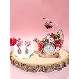 薔薇 カーネーション入り 猫時計と 薔薇入り耳飾りセット 母の日等に