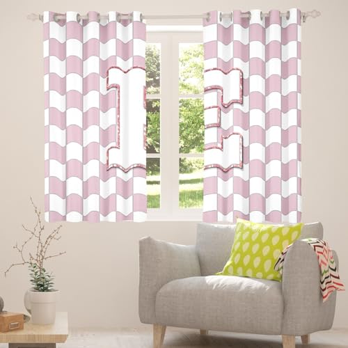 Image of Erosebridal Pink Initial E Blackout Curtains for Kids Girls Bedroom Kawaii Plaid Checkered Window Curtains 2 Panels 42 inchWx84 inchL Cute Personalized Monogram Drapes,Fashion Grids Gingham Window Treatments