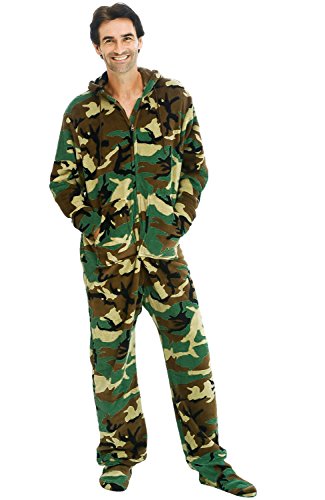 Alexander Del Rossa Men's Warm Fleece One Piece Footed Pajamas, Adult Onesie with Hood, 3X Green Woodland Camouflage (A0320P613X)