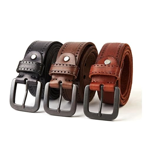Men's Natural Leather Belt Hard Metal-Matte Buckle Leather Belt 105-150Cm Jeans Belt Screw Accessories3