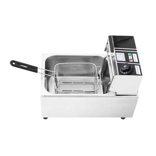 GWOalseO Freidora, capacidad de 1,59 galones, potencia de 2,5 kW, acero inoxidable, fácil de limpiar para freír patatas fritas y alitas de pollo