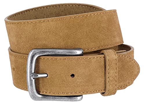 Men's Belt Rounded Edge Heel Bar Buckle Casual Jean Suede Leather Belt 1 1/2
