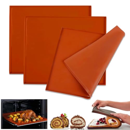 3 Pièces Silicone Plaque Génoises 30 X 25 X 1 cm, Tapis de Cuisson pour Séchoir à Fruits Roulés Suisses, Tapis à Gâteau Roulé Suisse, Moule Genoise Rectangulaire, Réutilisable, Anti-adhésif, Avec Bord