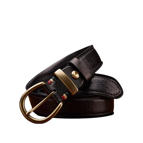 Mens Brown Leather Belt Top-Grain Cowhide Distressed Classic Buckle Leather Belts for Jeans