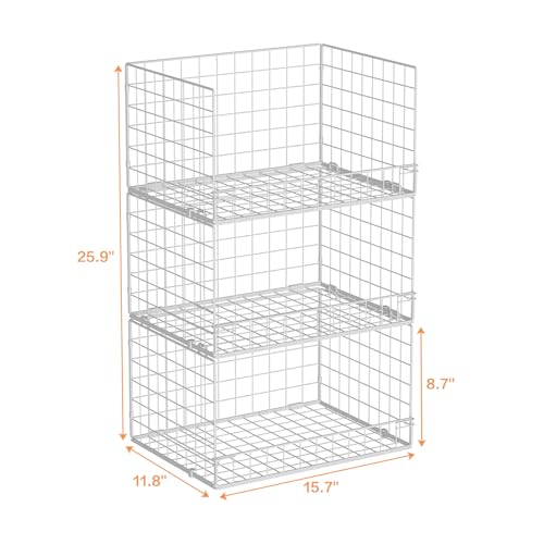 Image of Yociyoga Closet Organizers and Storage Basket- 3-Tier Stackable Storage Bins, Foldable Closet Shelf Organizer Basket, Stackable Clothes Organizers Shelves for Home Organizer System(Patent 30022416)