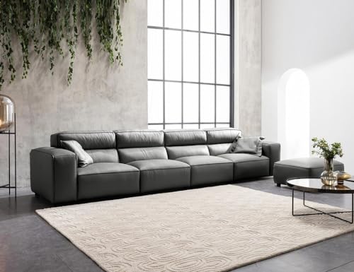 Image of Fabrique Georgia Leatherette 5 Seater Sturdy Look Sofa Set with Puffy | Premium Luxuries & Comfortable Furniture Perfect for Home Guests Office & Living Room | with Moveable Headrest | Cement Grey2