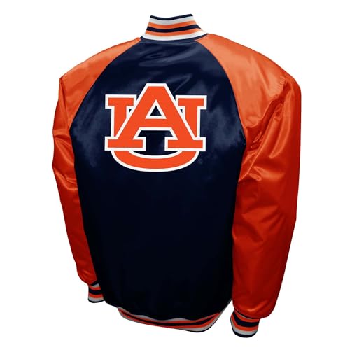 2Bhip NCAA Auburn Tigers Adult Navy & Orange Lightweight Vintage Style Satin Bomber Varsity Jacket Fall Coat2