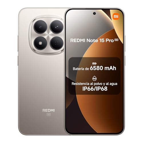 XIAOMI REDMI Note 15 Pro 5G - Smartphone de 8+256GB, Pantalla de 6,83' 1.5K AMOLED, MediaTek Dimensity 7400-Ultra, cámara de 200MP, batería de 6580 mAh, Cargador no Incluido, Titanio (Versión ES)