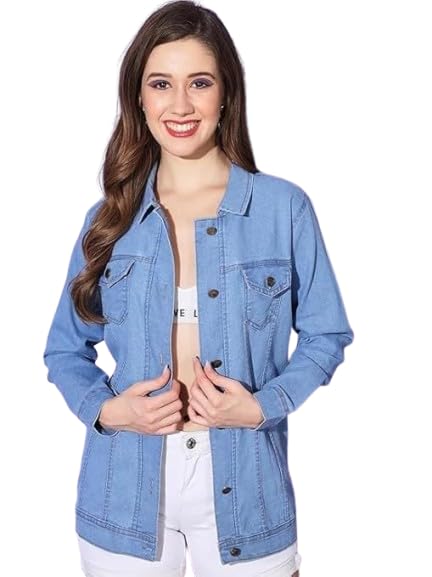Women's Oversized Light Blue Denim Jacket, Casual Long Sleeve Button Down Style with Pockets, Classic Jean Outerwear-picture-19