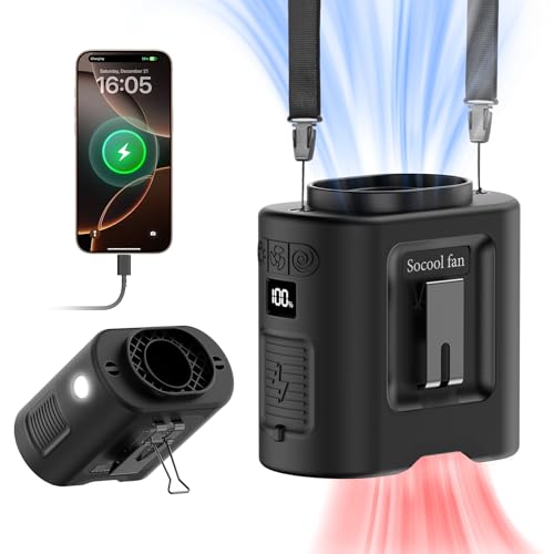 Socool 14500mAh Portable Waist Fan Clip on Belt 360 Rotation Wearable Rechargeable Personal Shirt...