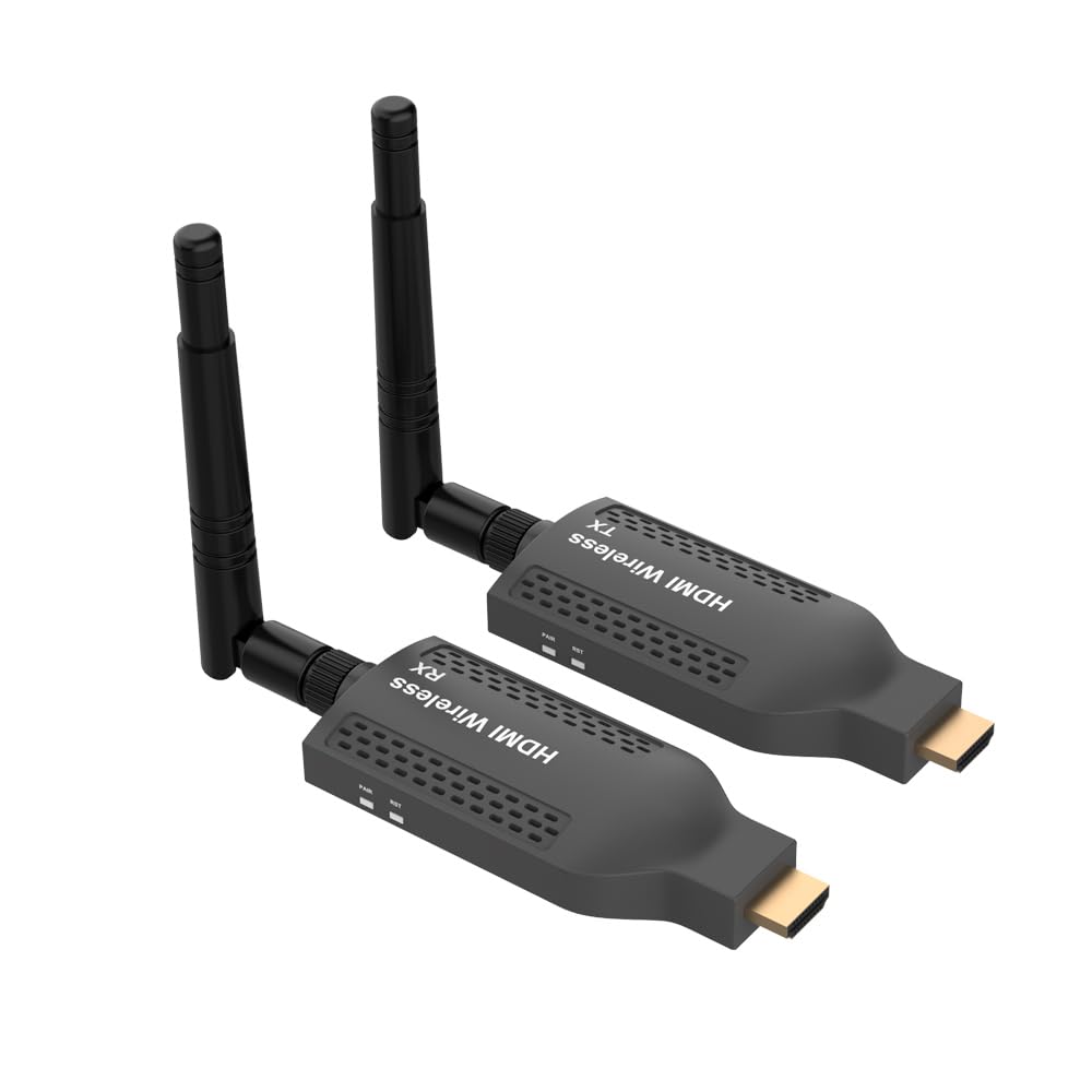 EXVIST Kit trasmettitore e ricevitore HDMI wireless portatile - 492t a lungo raggio, streaming HD 1080p, Plug & Play per TV/proiettori, ideale per Home Theater, presentazioni in ufficio