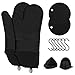 Manoplas Horno Silicona Guantes-Horno Cocina - Profesional Resistentes al Calor Guantes de Horno con Agarradores Cocina & Mini Manoplas Pare Cocinar Panaderia Hornear Negros 15 Inch