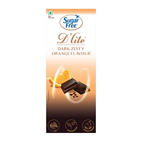 Image of Sugar Free D'lite Dark Chocolate | Zesty Orange Dark Chocolate Bar | Pack Of 1| No Added Sugar | Keto Friendly & Vegan | Gluten Free | Guilt Free Extreme Delight With 50% Cocoa - 80 Gm
